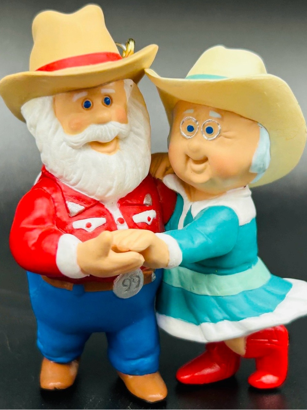 1999 The Clauses on Vacation Children's Cowboy Duo Figurine Toy - Red & Teal